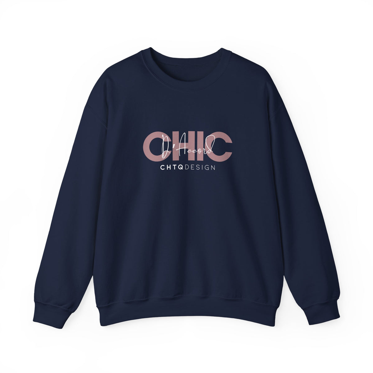 CHIC D’Accord CHTQ Design navy crewneck sweatshirt with dusty rose graphic