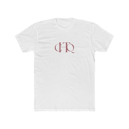 CHTQ Design white graphic T-shirt with minimalist rose-toned monogram print on the front