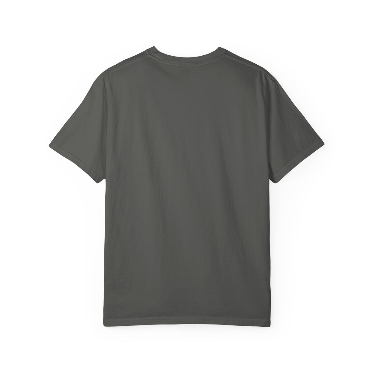Backview of geen CHTQ Design T-shirt with gold “Pour Toi. Toujours CHIC” typography on the front.