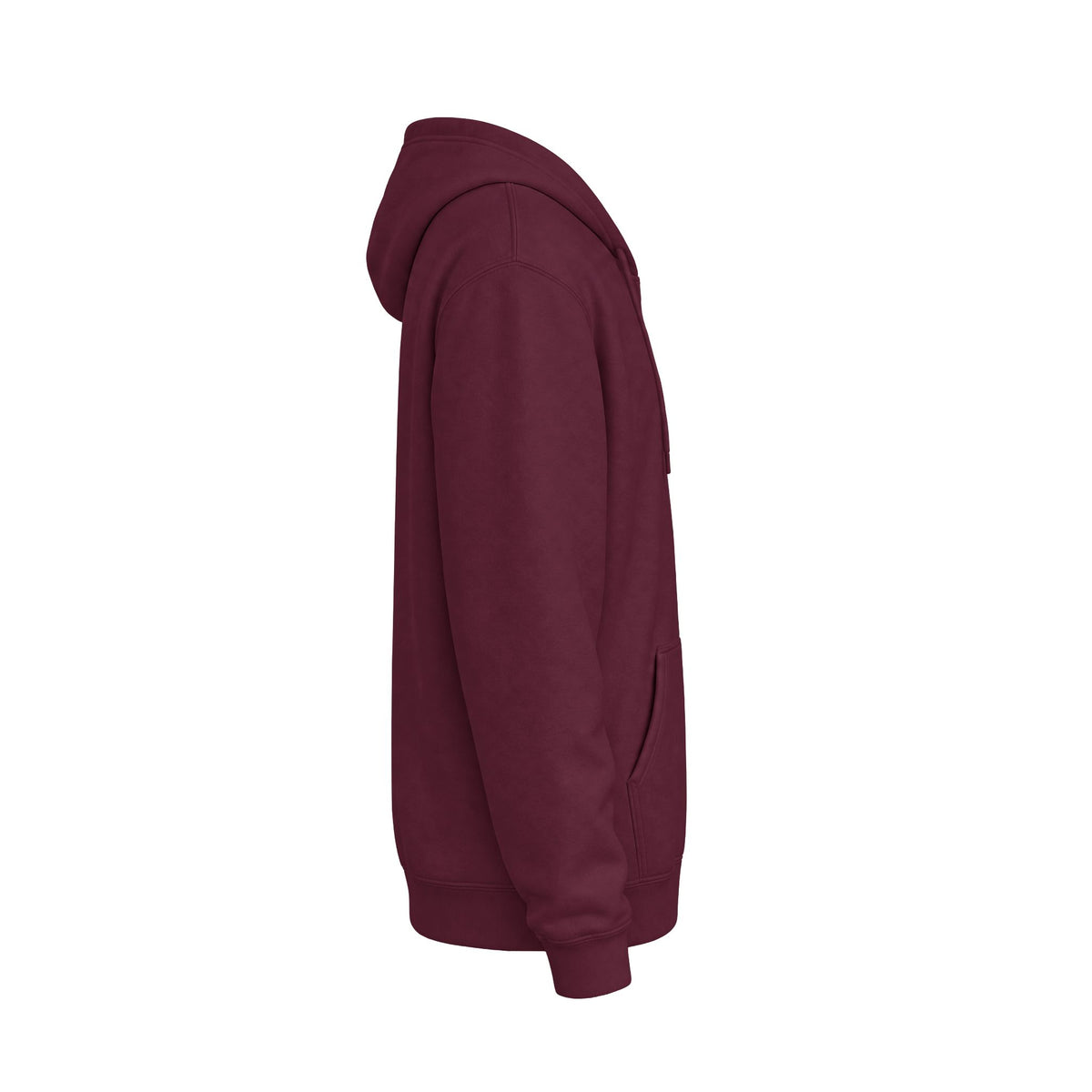 Siode view of A maroon pullover hoodie shown from the back, featuring the words 'D'ACCORD CHIC' printed in white across the upper back.