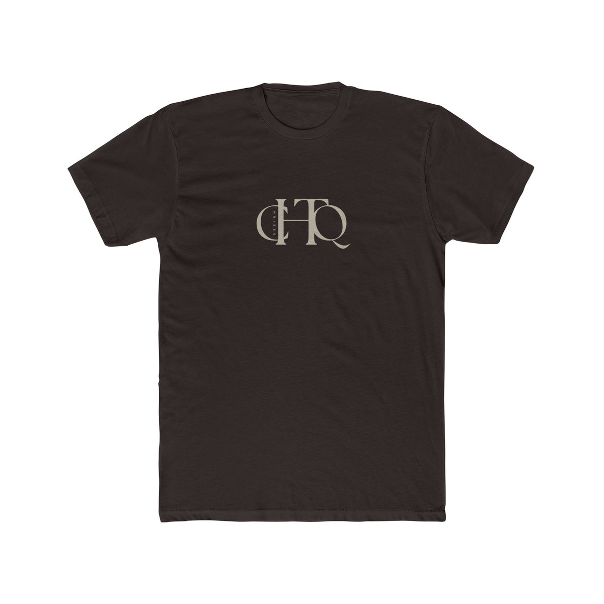 CHTQ Design dark chocolate graphic T-shirt with minimalist monogram print on the front