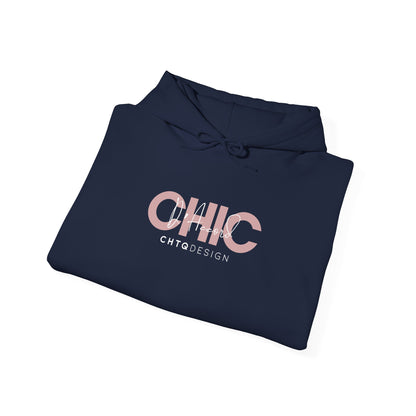 Folded CHIC D’Accord graphic hoodie in navy with rose and white chest design