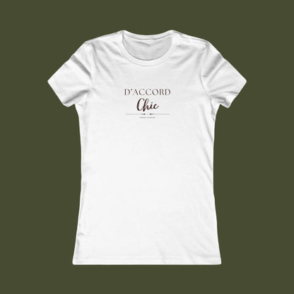 White t-shirt with 'D'accord Chic' text on a white background