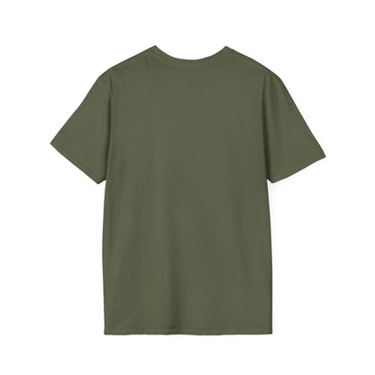 A green short-sleeve crewneck T-shirt with “DESIGNED OUT OF LINE” and “BY CHTQ” printed in pink across the chest, displayed on a clean white background.