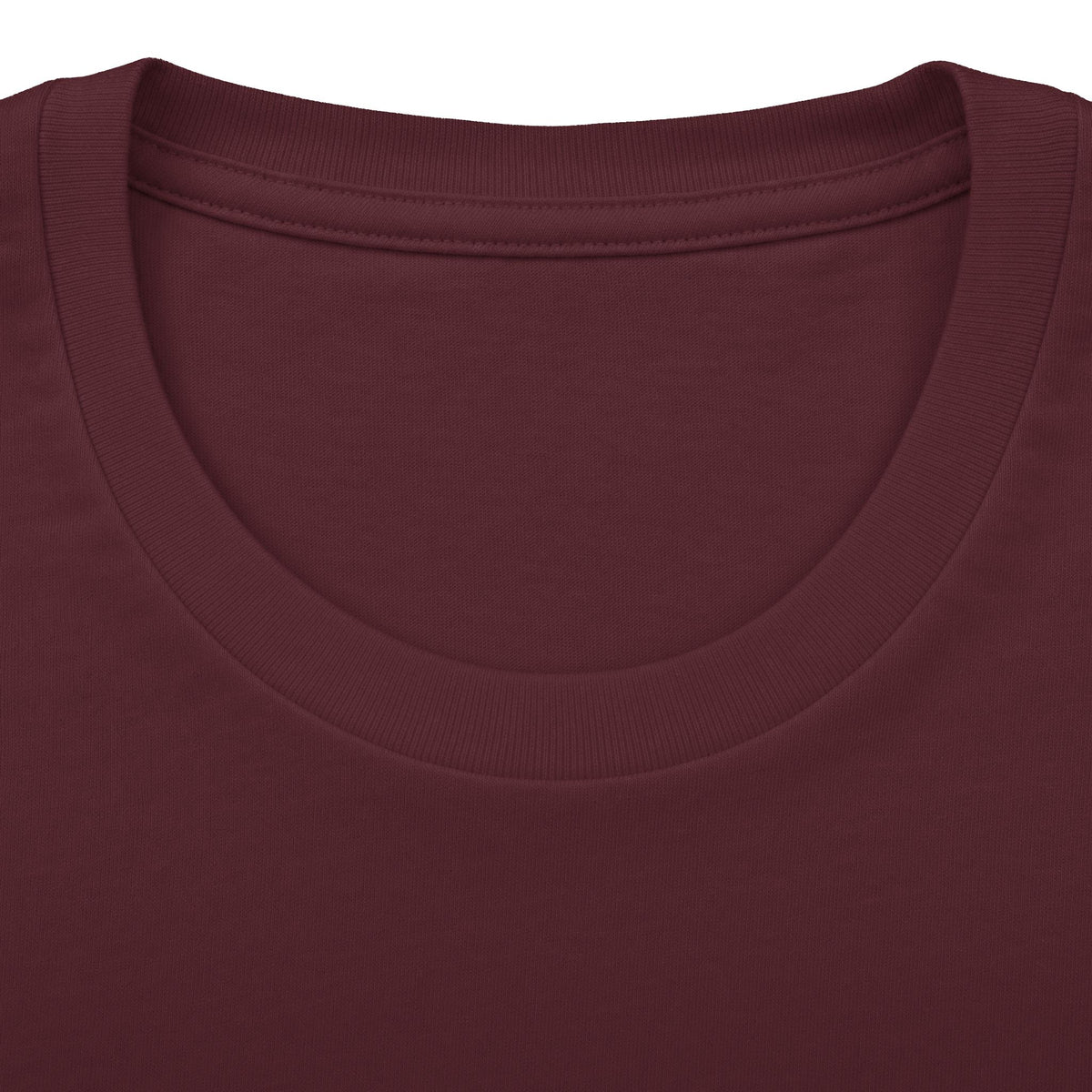 CHTQ Design maroon graphic T-shirt crew neckline detail with ribbed collar