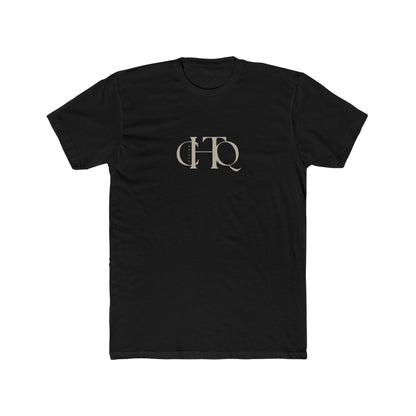 CHTQ Design black graphic T-shirt with minimalist cream monogram print on the front