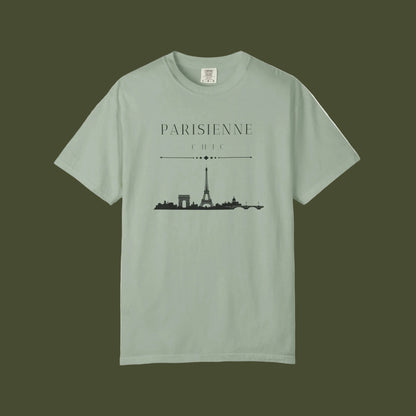 Green t-shirt with text 'PARISIENNE chic' 