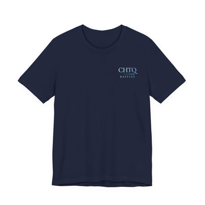 Navy blue t-shirt with a text CHTQ Raffine left side on chest 