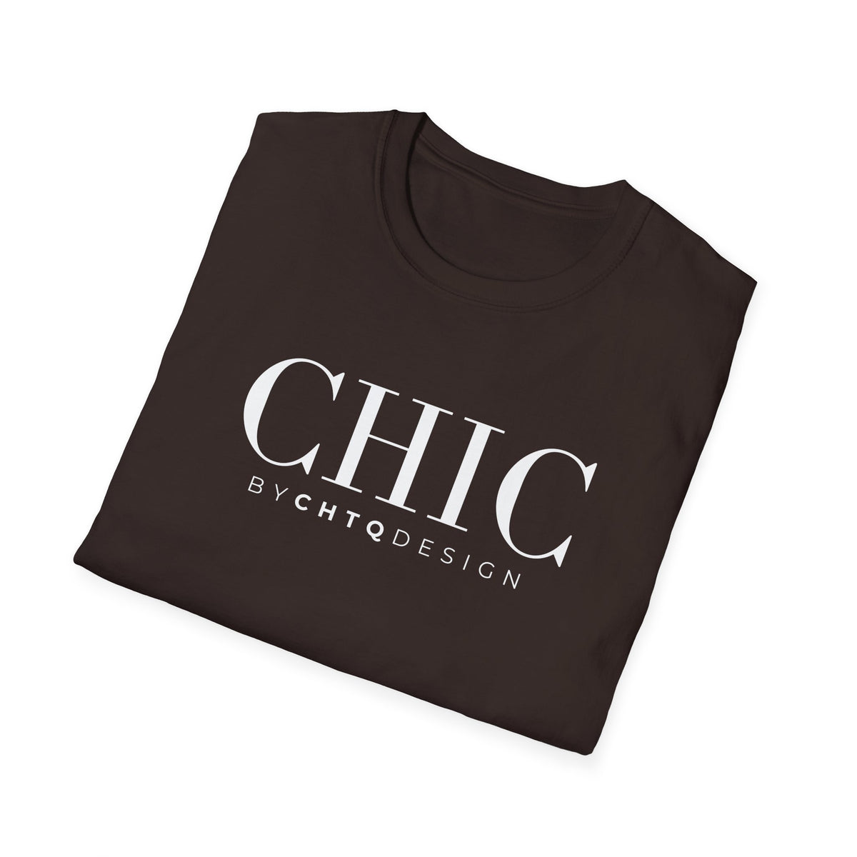 Folded CHIC by CHTQ Design Women’s Graphic T-Shirt in brown with white typography visible on the front.