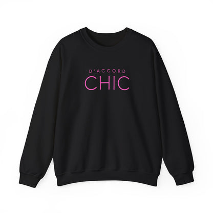 Black D’Accord Chic graphic sweatshirt featuring pink typography on the front.