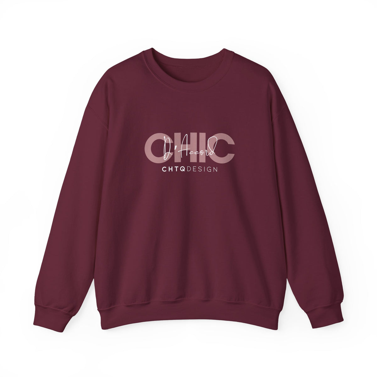 CHIC D’Accord CHTQ Design maroon crewneck sweatshirt with rose graphic