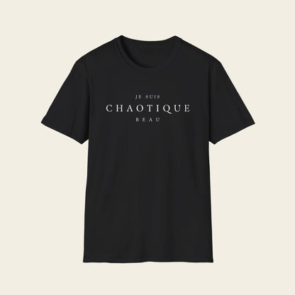 Black t-shirt with a yellow star and text on a white background