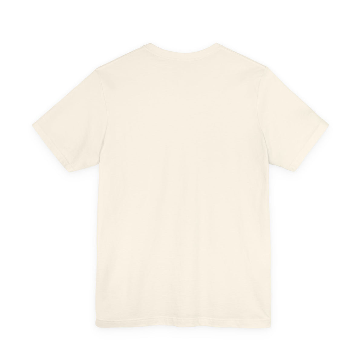 A plain cream-colored short-sleeve t-shirt shown from the back, laid flat against a solid white background.