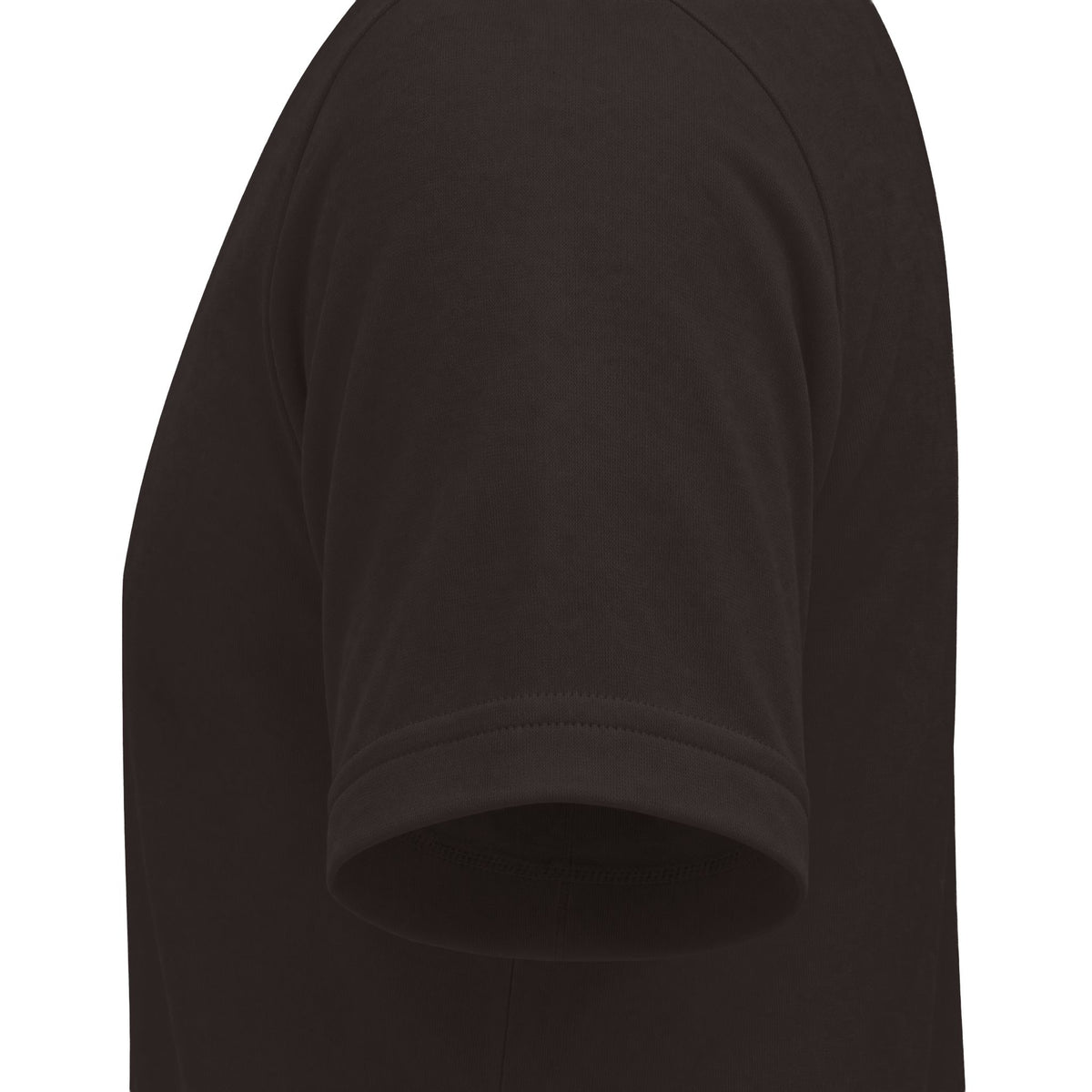 CHTQ Design dark chocolate graphic T-shirt sleeve detail with clean hem stitching