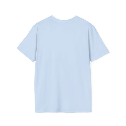 A light blue short-sleeve crewneck T-shirt with “DESIGNED OUT OF LINE” and “BY CHTQ” printed in dark blue on the chest, displayed on a clean white background.