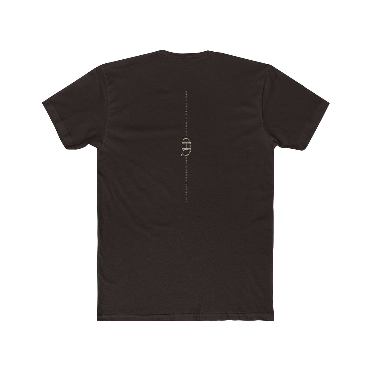 CHTQ Design dark chocolate T-shirt with minimalist vertical CHTQ graphic running down the back