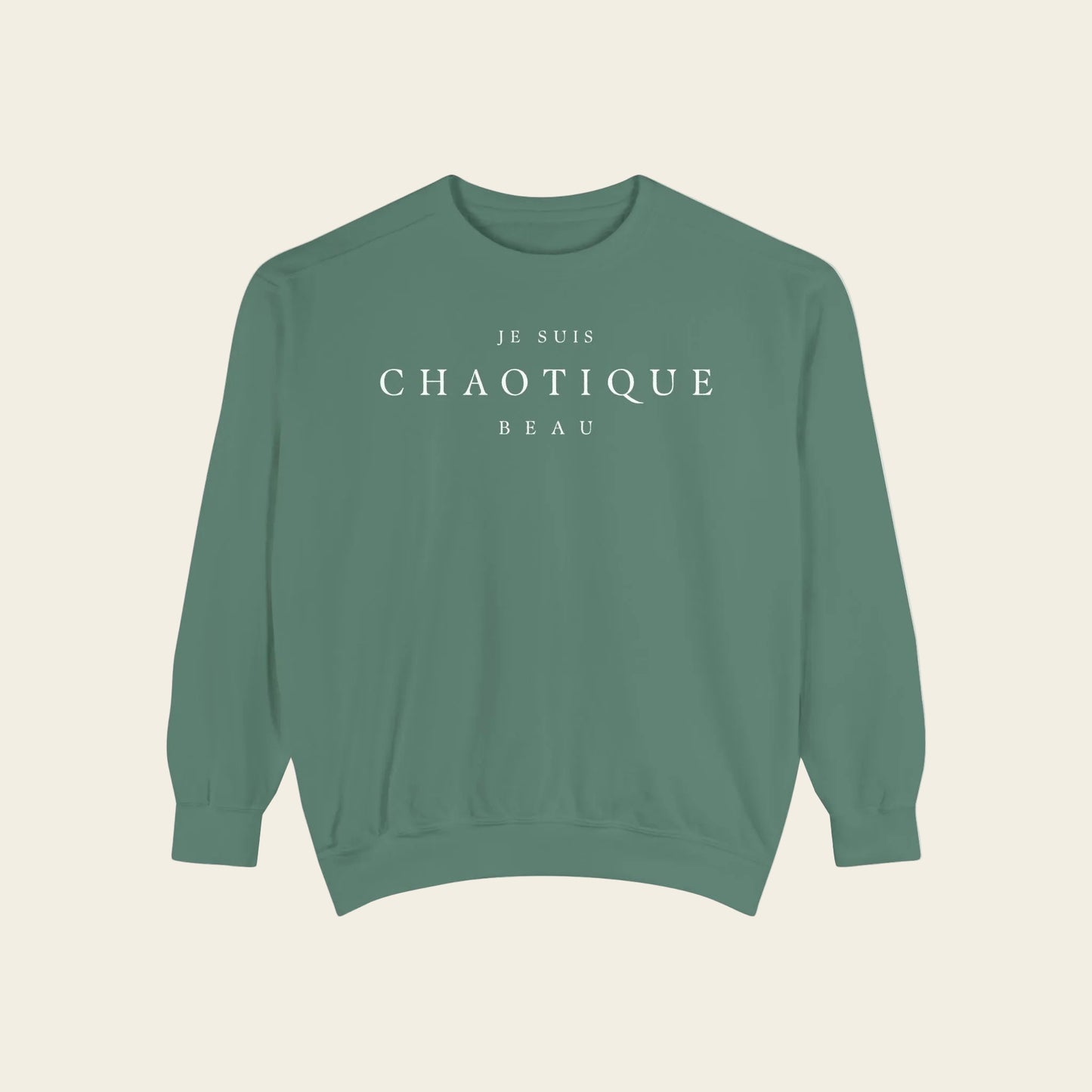 Green sweatshirt with 'The Bluebird Market' text on a white background