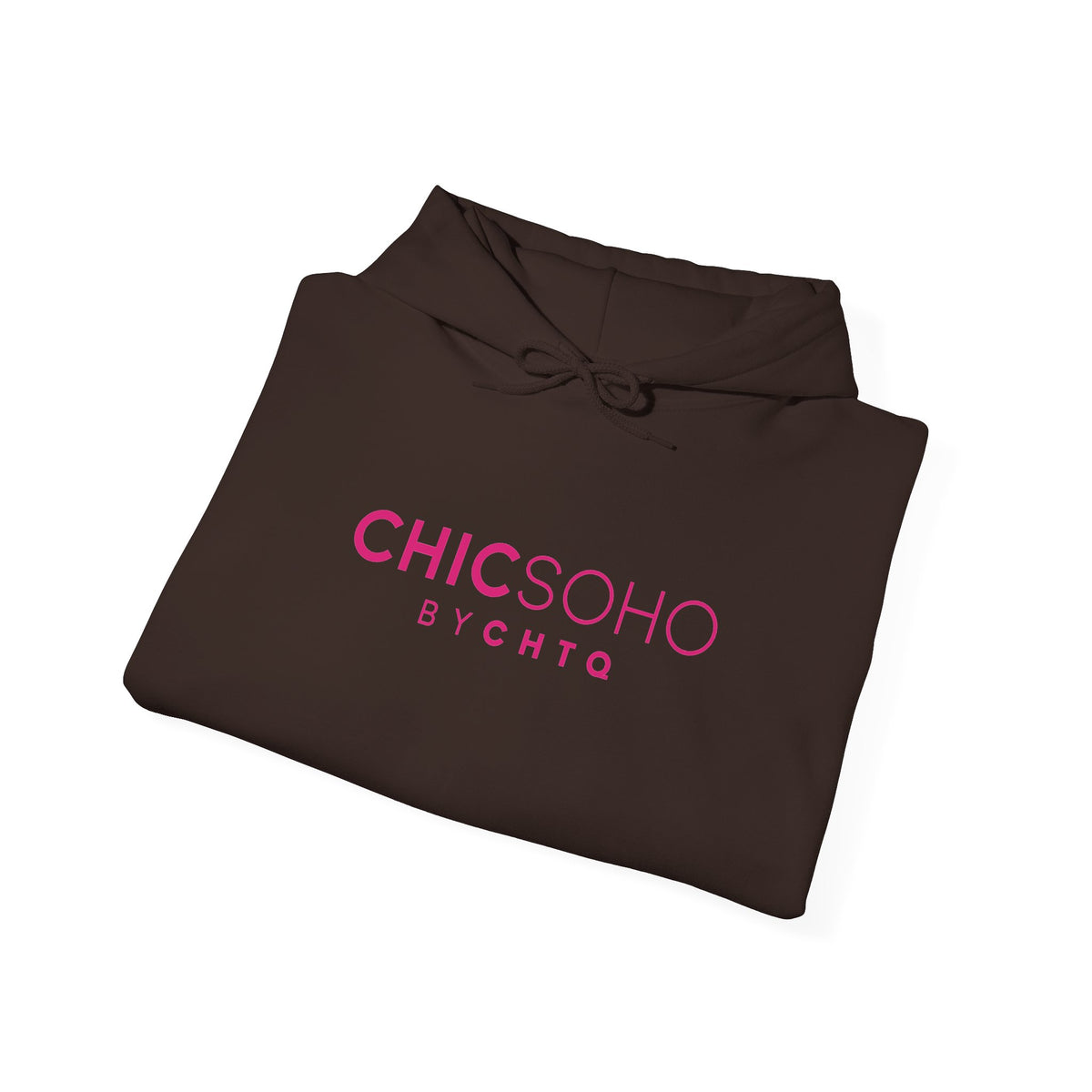 Maroon pullover hoodie with a pink CHICSOHO BY CHTQ logo printed on the chest, displayed on a clean white background.