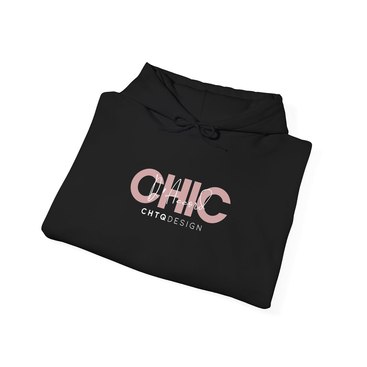 A folded CHIC D’Accord graphic hoodie in black with rose and white chest design