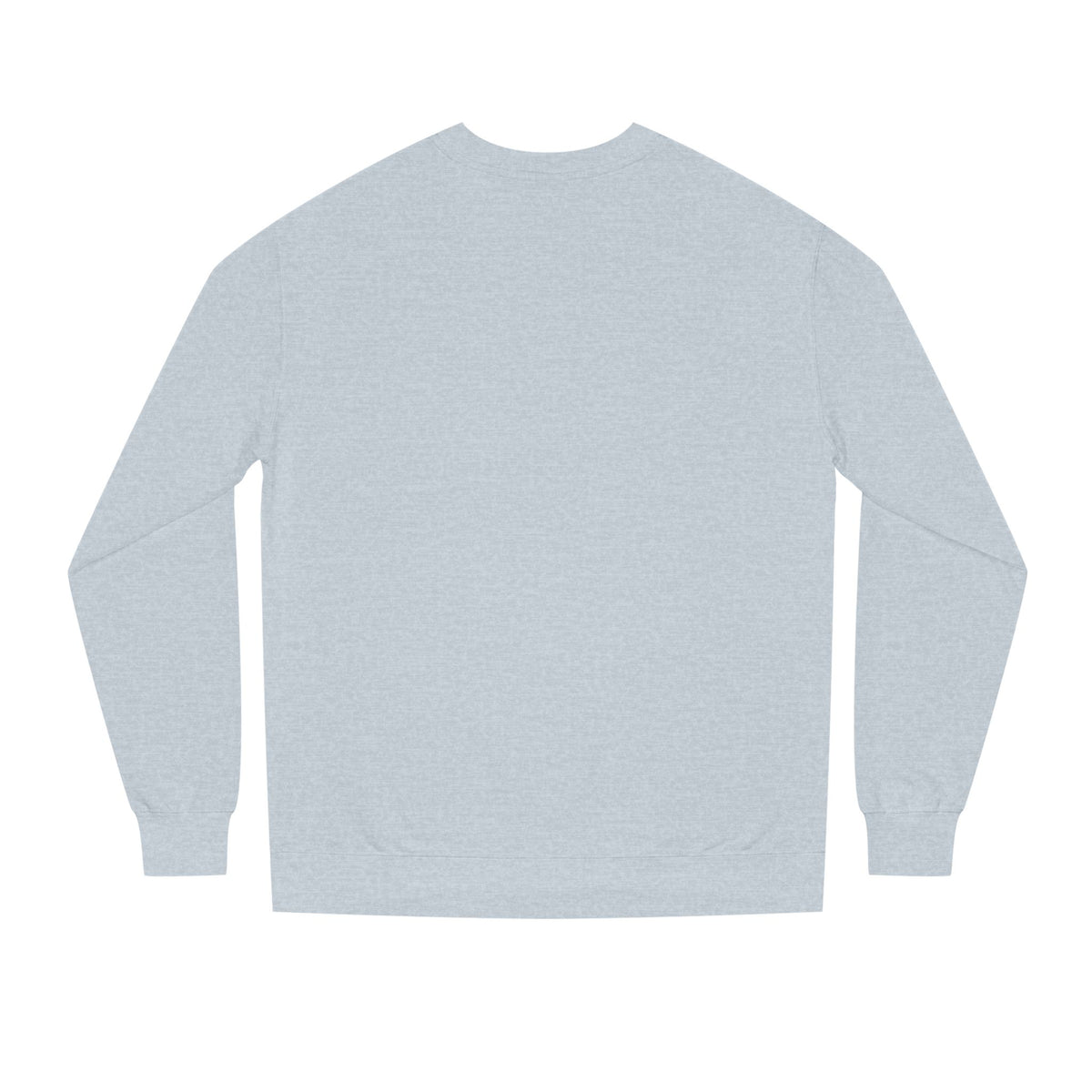 Backview of Male model wearing a black D’Accord BEAU men's crewneck sweatshirt with cream typography and black trousers against a white studio background.