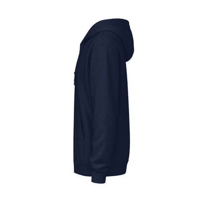 Side profile of a navy blue hoodie with text 'Primadonna A little bit dramatic' and CHTQ 26 printed on chest