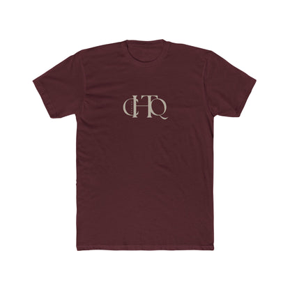 CHTQ Design maroon graphic T-shirt with minimalist cream monogram print on the front