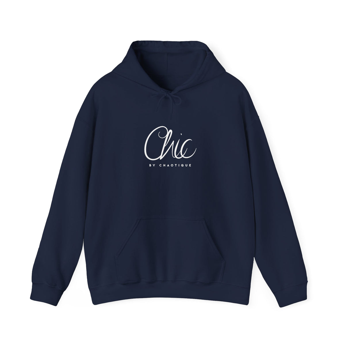 Black Chic by Chaotique pullover hoodie featuring an elegant white script logo on the chest and a minimalist everyday design.