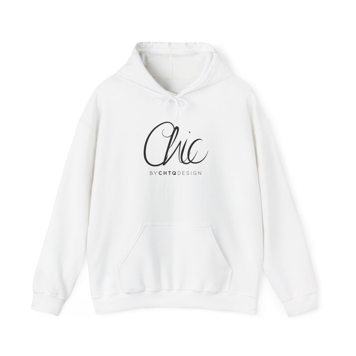CHIC BY CHTQ DESIGN white women’s hoodie with black script graphic