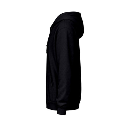Side view of a black hoodie with text 'Primadonna A little bit dramatic'