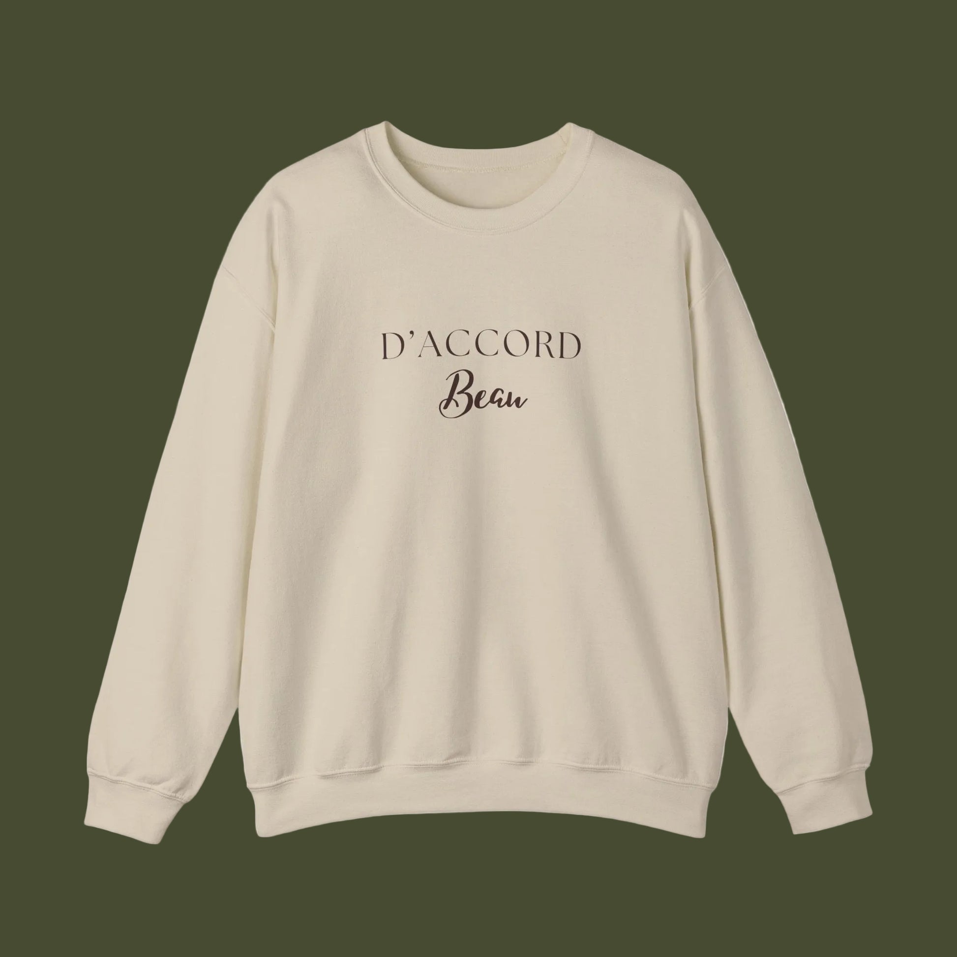 Beige sweatshirt with 'A'ccord Beau' 