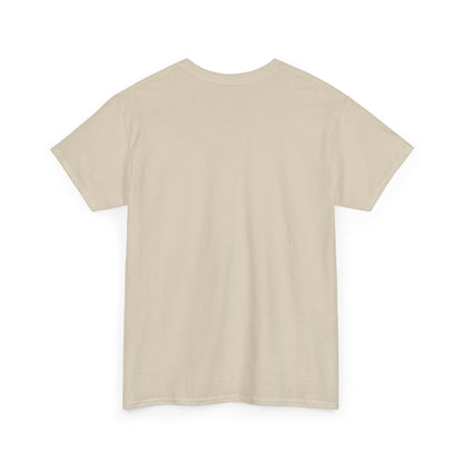 Back view of the cream beige UNSNAKEBLY graphic T-shirt with a plain back and classic crew neckline.