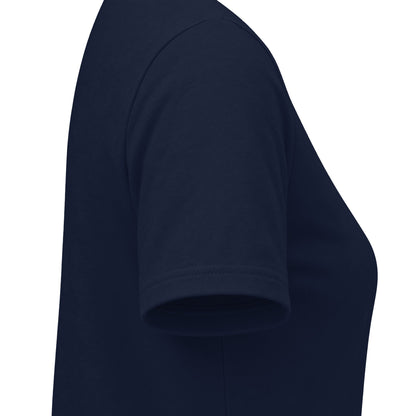 Navy CHIC D’Accord Women’s Graphic T-Shirt sleeve detail showing the shoulder seam and short-sleeve cuff.