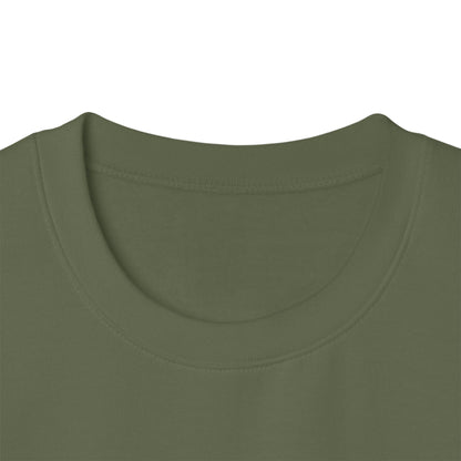 Close-up of a crew-neck Military green AUTHENTICHAOS sweatshirt, military green, showing the collar stitching and neckline against a plain white background.