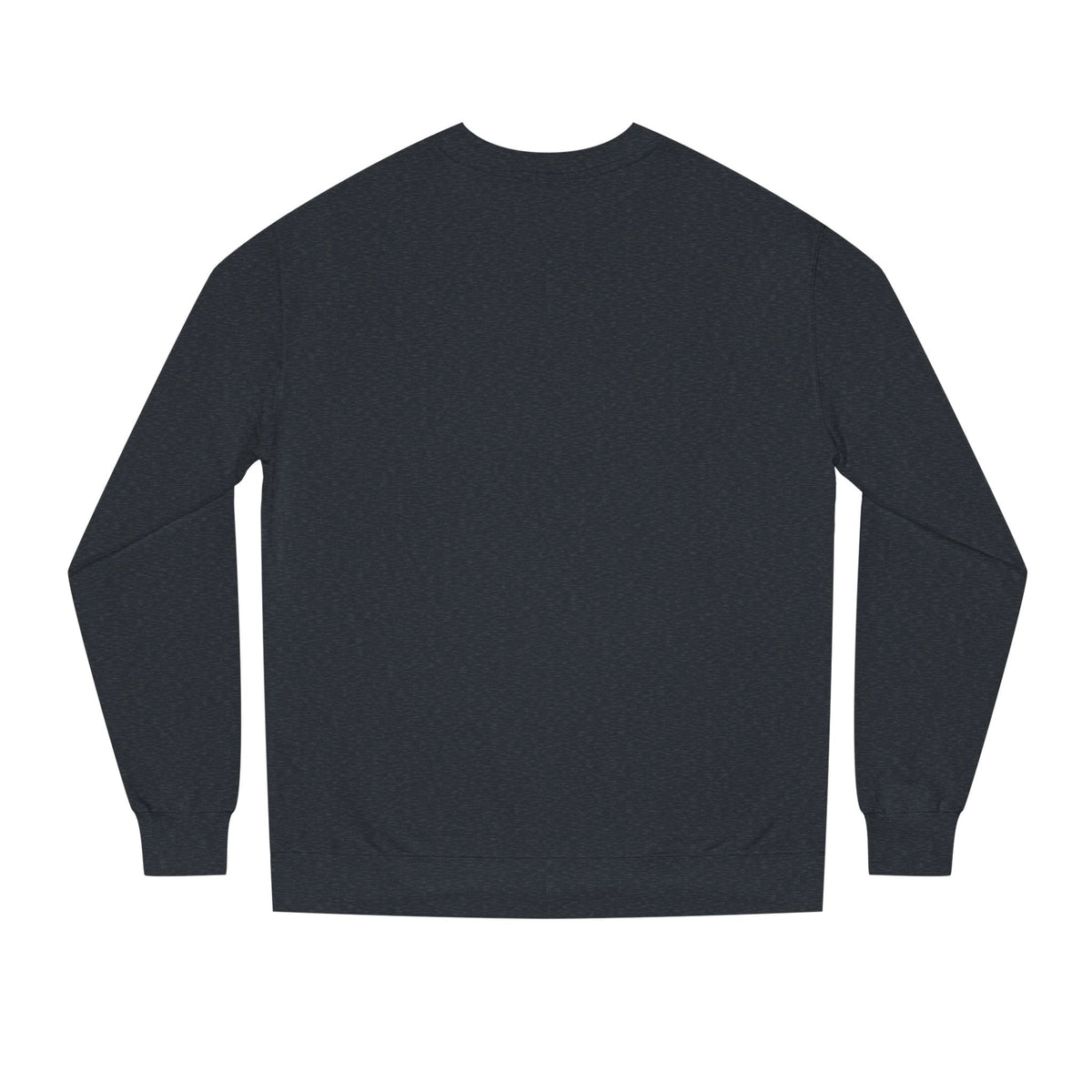 Backview of Navy blue D’Accord BEAU men's crewneck sweatshirt with dark navy typography and CHTQ Design logo on the front.