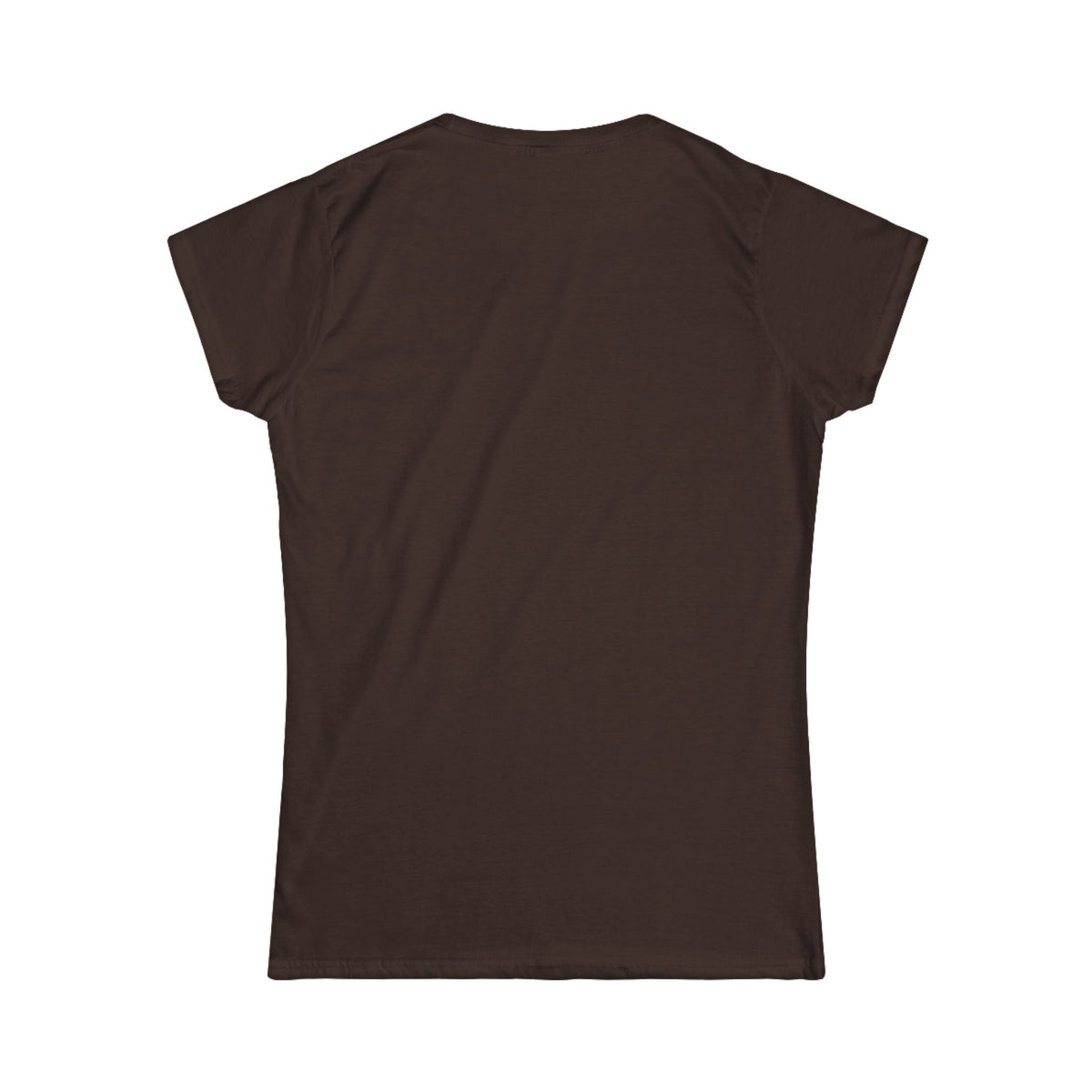 A dark brown short-sleeve t-shirt from back with a gold graphic print on the front that reads 'CHARME chic' above a large diamond outline, shown on a plain white background.