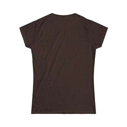 A dark brown short-sleeve t-shirt from back with a gold graphic print on the front that reads 'CHARME chic' above a large diamond outline, shown on a plain white background.