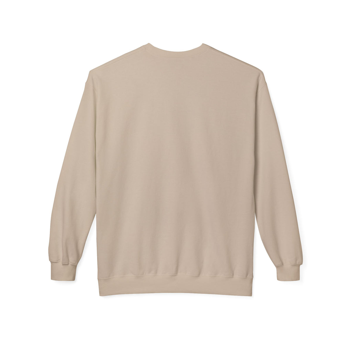 Beige color crewneck sweatshirt  from back, with 'CHIC' printed in black serif font and 'L'ART D'ETRE SOI' in smaller text below, displayed on a clean white background.