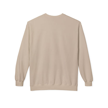 Beige color crewneck sweatshirt  from back, with 'CHIC' printed in black serif font and 'L'ART D'ETRE SOI' in smaller text below, displayed on a clean white background.