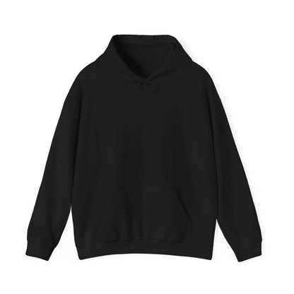 A blank black pullover hoodie from front, featuring a dark brown vertical CHIC back graphic and French-inspired typography, photographed from behind against a clean light gray studio background.