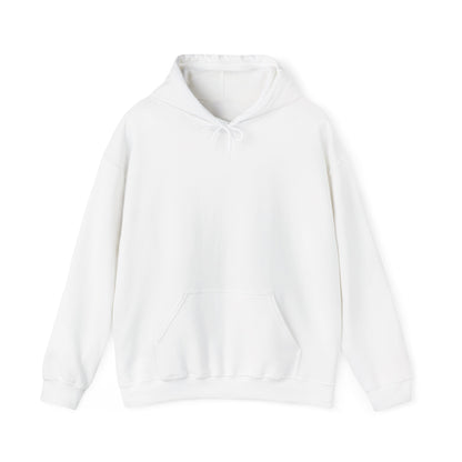 A white blank pullover hoodie from front, featuring a dark brown vertical CHIC back graphic and French-inspired typography, photographed from behind against a clean light gray studio background.